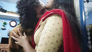 Red half saree navel lick romance