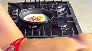 Busty Latina Amanda Rabbit Eats Eggs and Sausage for Breakfast with Brian Evansx