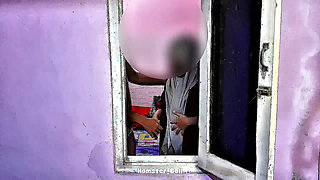 Almost Caught By Neighbor! MILF Hijab Blowjob In Window
