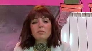 Brunette with foot fetish rubs big dick with her feet in POV