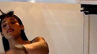 Hottest Brunette Babe in a Short Mini Skirt Takes Her Lace White Panties to Show Tight Wet Pussy