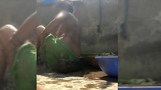 Elder step-sister&#039;s daughter bathes naked in bathtub in open bathroom of maternal uncle&#039;s house