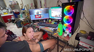 Pinay Stepsis Suck and Cum swallow while Gaming!