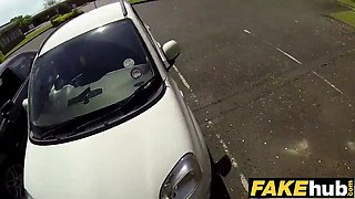Faux cop copper cums over geeky females glasses in the sun