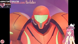 Samus Aran from Metroid fills her dildo's sack with man cum in NotkArt animation - Jazziuu