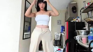 Amateur chick with big tits riding long toy on webcam