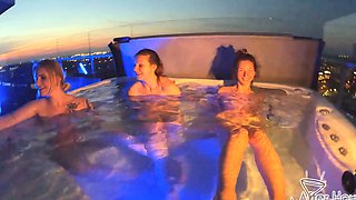 Two hot girls Lea and Melonie have fun by the pool