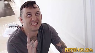 Tiny dark haired fellating knob and getting pounded hardcore