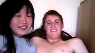 College dude having fun with asian gf: Blowjob, Amateur  Interracial Porn