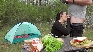 BTS: Camping Blowjob and Cum Swallow