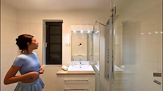 Braless big tits Asian cosplayer in her sexy flirty short mini skirt flashes her panties before taking them off