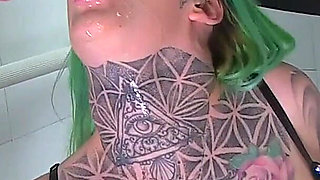 Wild Tattooed Slut Takes on a Blowbang Session Down at the Gloryhole