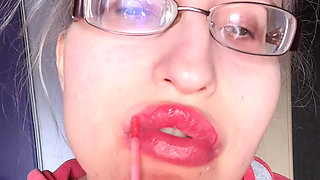 Asmr Eating Banana Pink Lipstick - Lip Fetish Food Fetish Lipstick Eyeglasses