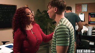 Big breast teacher fucks two students