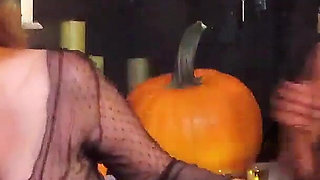 Julia Ann and Jenna Foxx Carve Pumpkins