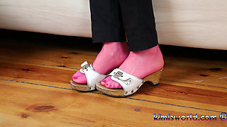 Sensual Dangling & Shoeplay in Pink Pantyhose - Loafers & Clogs