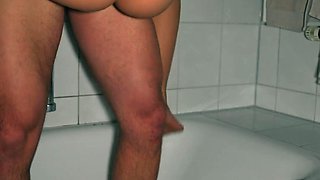 Hot amateur with curvy body pleases her boyfriend's cock in the shower
