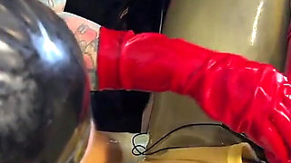 POV Latex Gloves Double Domme Hand Job Edging Tease with Electro Stim with Madame Li Ying and Our Rubber Gimp