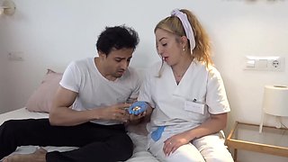 Russian blonde with big ass pulls down panties to fuck in serious POV rounds