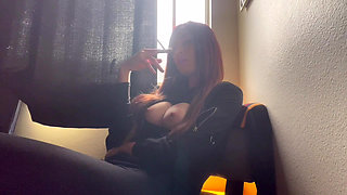 Italian Big Tits MILF Artemisia Love Hot Solo Smoking Session Showing Her Big Boobs and Hard Nipples Play