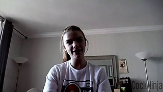 Seductive submissive stepsister Dahlia Red dominates her grounded stepbro in thigh highs