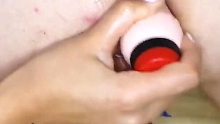 FEMDOM SESSION inserting a BIG DILDO DEEP in slave's fat ASS, pegging, shaking orgasm, huge cumshot