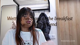 Wetting Jeans At The Breakfast With Her Girlfriend