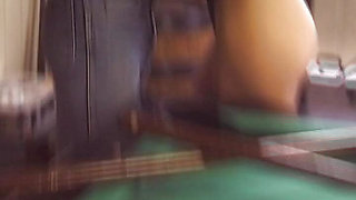 Brunette German doll sucks dick by the pool table