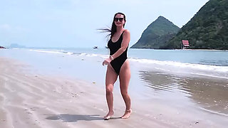 Black Bikini and Passionate Flashing on the Beach