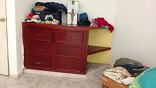 Chubby Mom Tidying Up Room And Folding Laundry 2