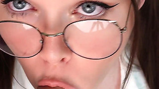 Sexy College Girl Shows Her Charms Close-up Sucking and Riding a Dildo, Cum on the Face
