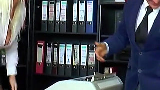 Hot blonde with huge tits seduced boss and fucks hard