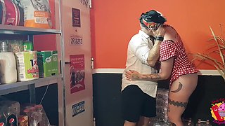 Tall Buxom Inked Pin-up MILF Cheats On Her Hubby Enjoying Wild Sex With Her Lover In the Pantry