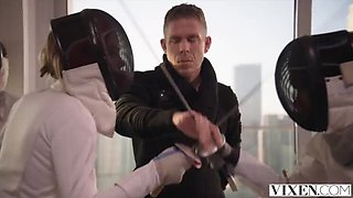 Blonde VIXEN Babes Avery & Naomi Fuck Fencing Coach - Double BJ, Threesome & Cum Swapping