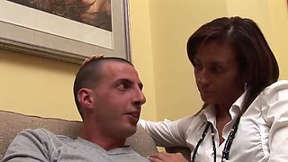 Hot MILF Mom Seduces Young Stepson on Sofa for Raunchy Bed Fun