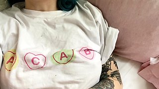 Glamour babe with big boobs masturbates in lingerie