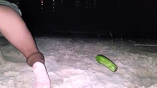 KristinaSlut Outdoor River Fisting with Zucchini in Pussy - Real Homemade Fuck