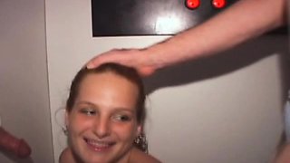 Brunette Amateur On Her Knees Sucking Dicks At A Glory Hole