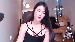 Korean teen camgirl in sheer black pantyhose