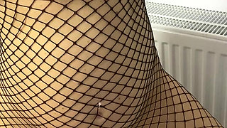 Pregnant in fishnets suit with big boobs Humping couch to orgasm