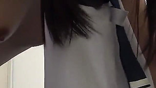 Girls Only Apartment in Japan Cute and Slender Girl Cleaning Room in Apron-style Miniskirt Uniform and Wedgie Thong Panties