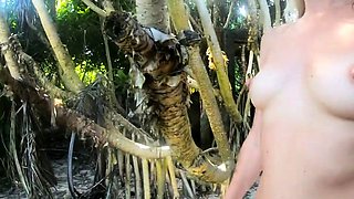 Tattooed Babe Strips and Wanders by the Indian Ocean Shore