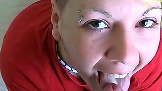 Cock and ball sucking blowjob with cum swallow
