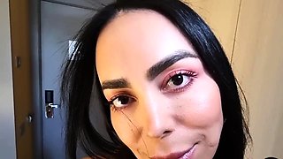 Teasing stunning TS barebacked in POV