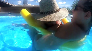 Pregnant Pool Sex Young MILF! Putting on a Show for the Neighbors