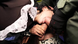 Adorable young babe subjected to hardcore anal gangbang