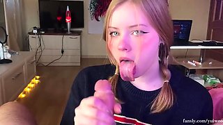 Student girl gently sucks and loves cum