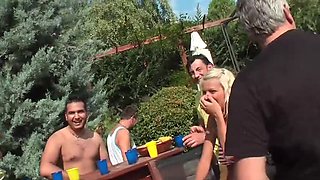 Naked Pool Party with Hot Girls - Group of Guys Gets Naked for Blowjobs & Threesome
