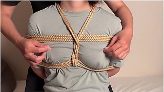 Milf in kinbaku bondage with overflowing breast milk