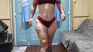 Taking off Her Clothes, Showing Her Breasts, Ass, and Hairy Pussy